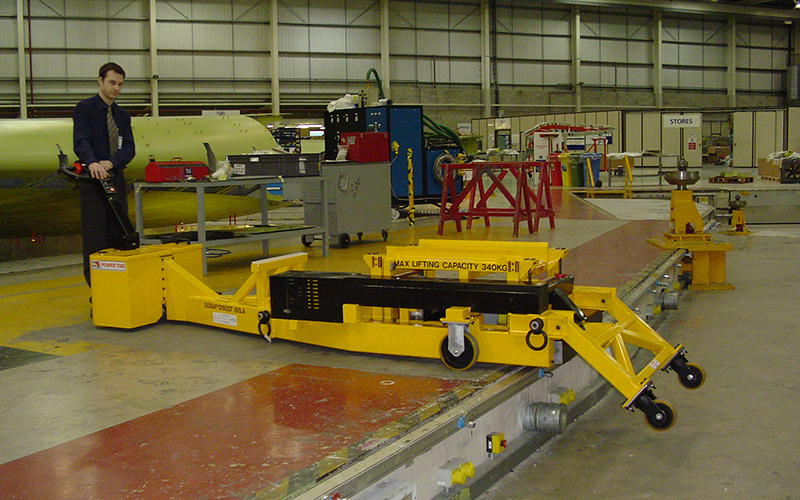 Custom PowerTug for positioning lifting brackets onto Airbus wing sections