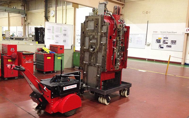 HW Super Power Pusher with Steering Arm at Denso Automotive moving 12,000Kg press tool trolley
