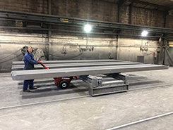Power Pusher moving steel structures using transfer cars along a production line