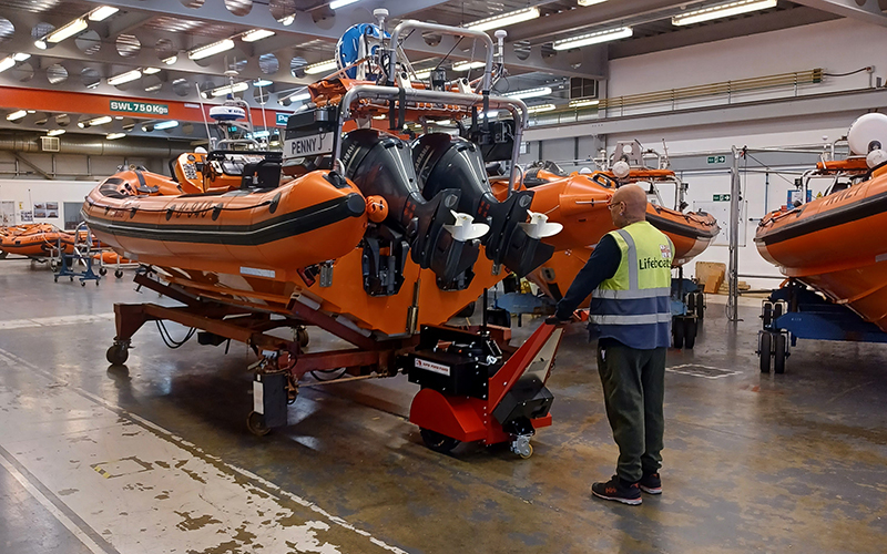 Super Power Pusher moving lifeboat on a trolley